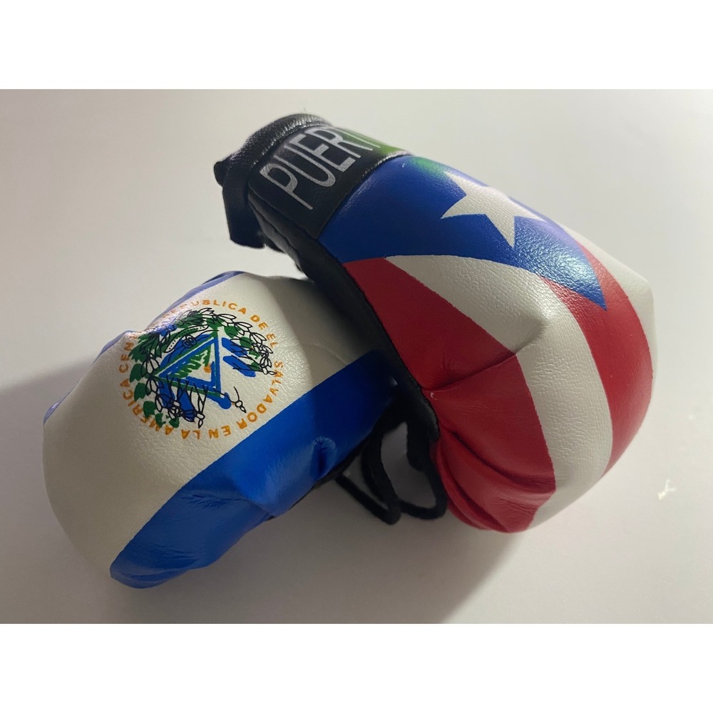 Puerto Rico and El Salvador Mini Boxing Gloves Flag Souvenir Hanging Decor Pair - Picture 6 of 7